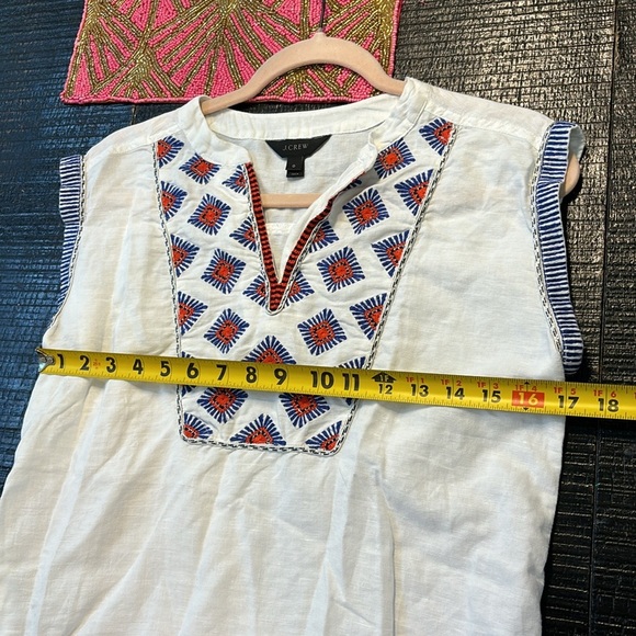 J. Crew cap-sleeve top in embroidered sunburst White Sz 0linen cotton blend - Picture 7 of 9
